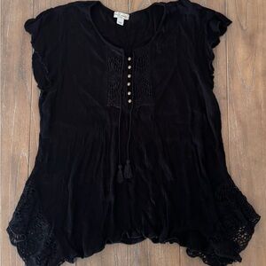 Elegant Black Blouse with Lace Details